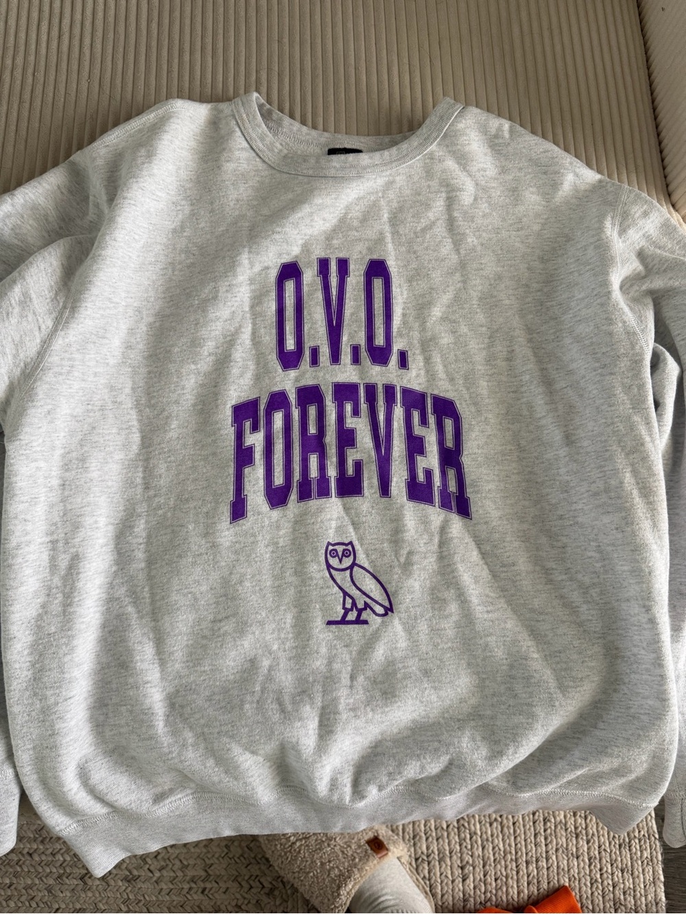 OVO Grey Crewneck with Purple Collegiate Print